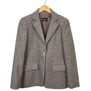 Vintage Womens Blazer 10 Houndstooth 100% Virgin Wool Blazer Brown Academia
